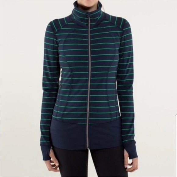 Lululemon Nice Asana Jacket Slalom Stripe Inkwell / Inkwell Navy Women’s size 10 - Picture 7 of 9